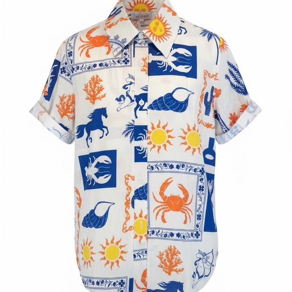 Endless MCON Coastal Print Matching Set NWT S Shirt Shorts Euro Summer Fit - Picture 3 of 7